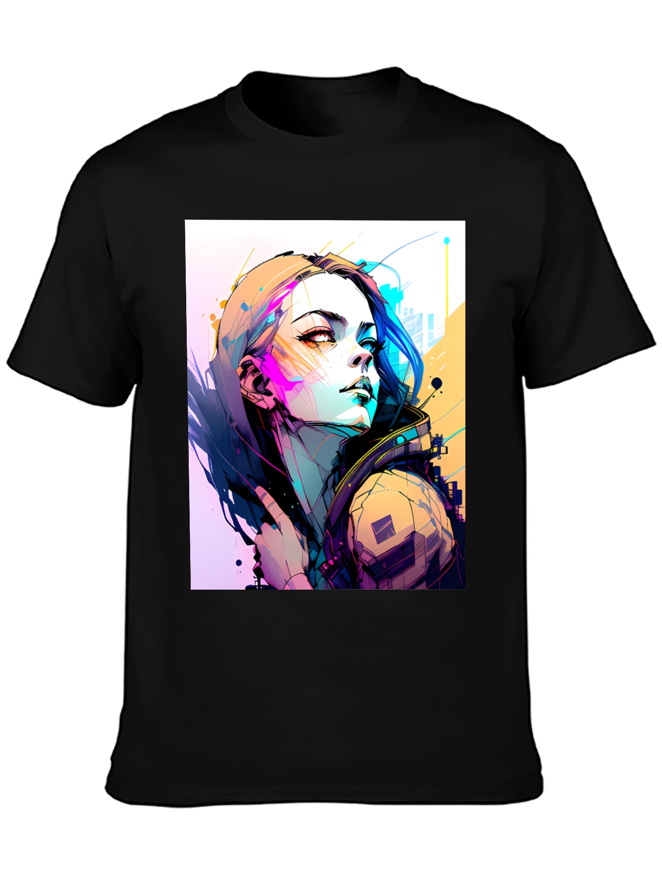 Cyberpunk Girl Graphic Tee - Stylish Black T-Shirt