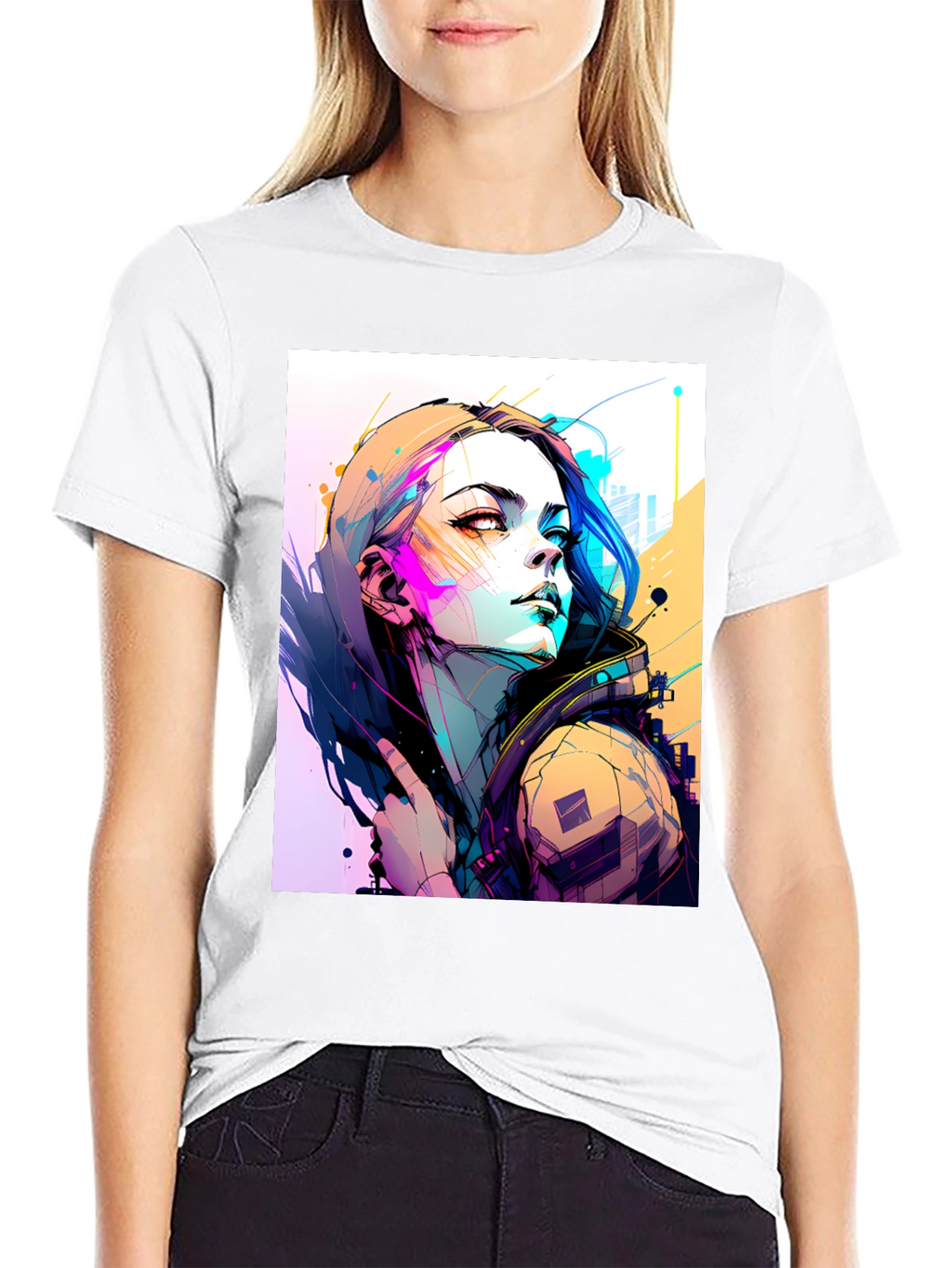 Cyberpunk Girl Graphic Tee - Stylish Black T-Shirt