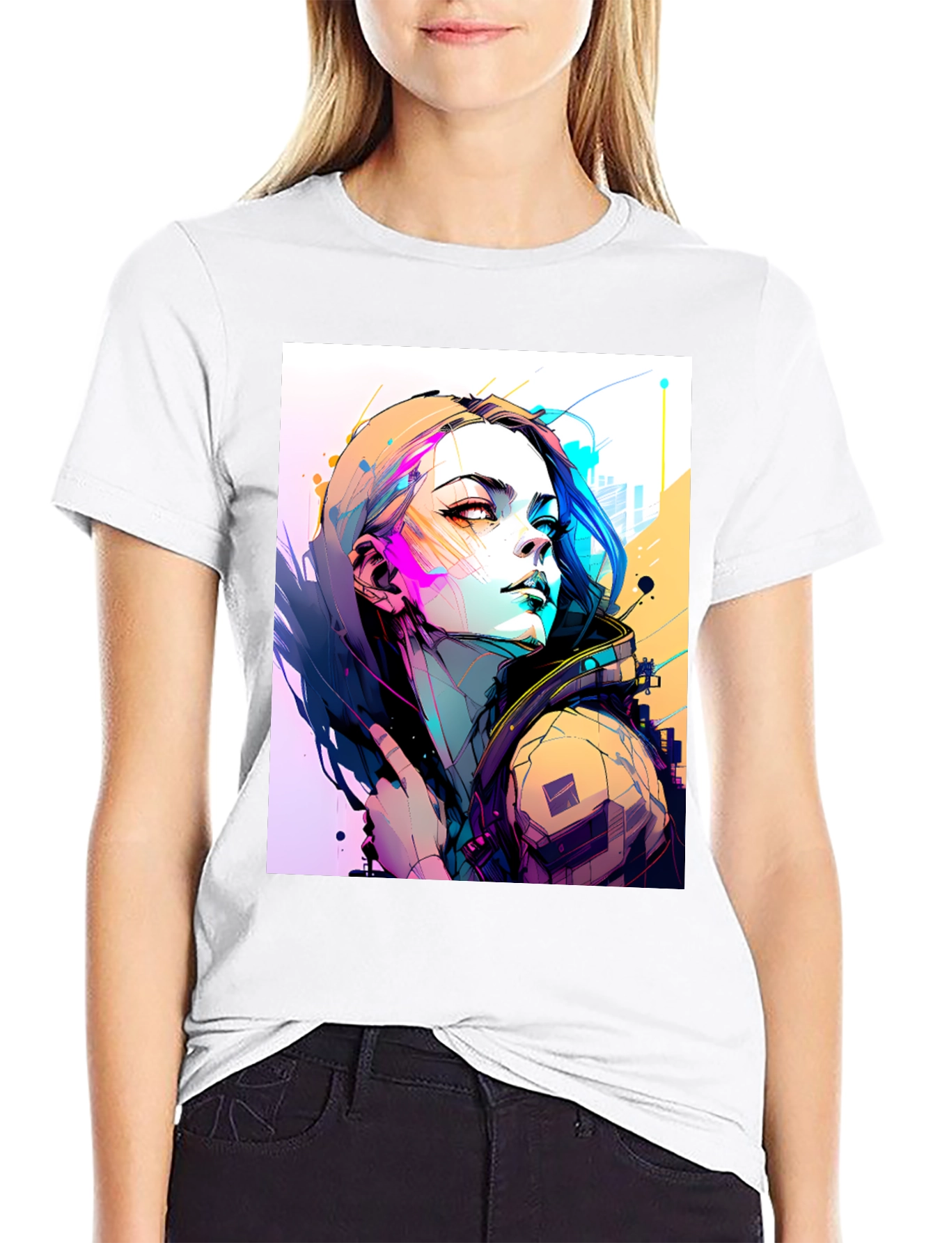 Cyberpunk Girl Graphic Tee - Stylish Black T-Shirt