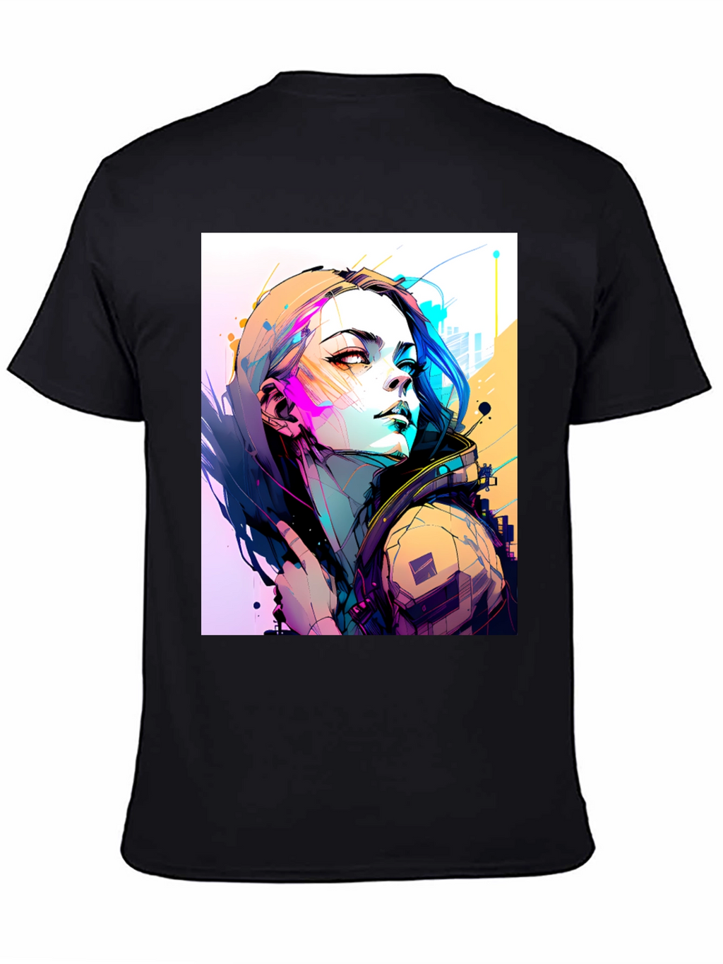 Cyberpunk Girl Graphic Tee - Stylish Black T-Shirt