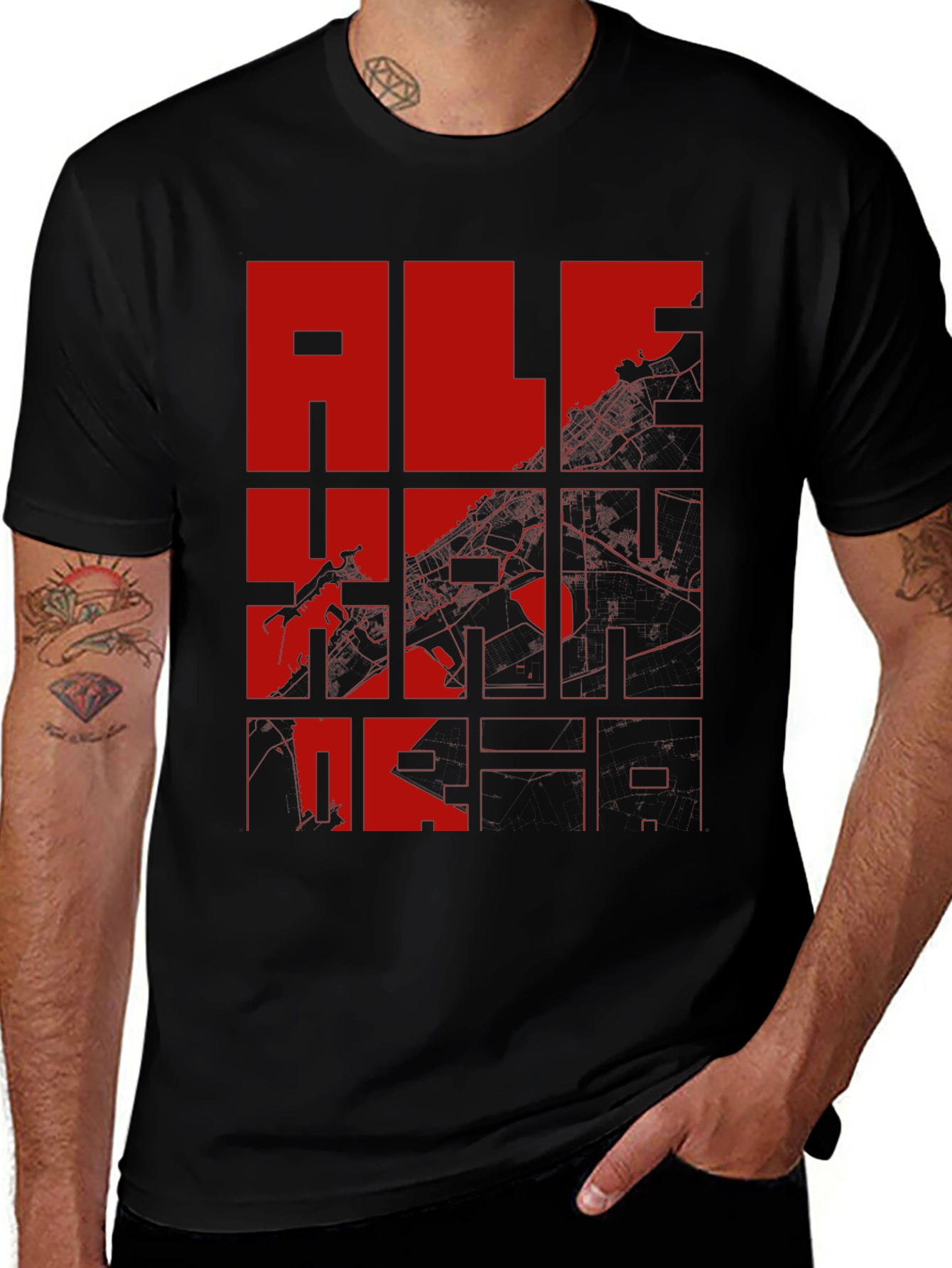 Graphic Print T-Shirt - Red and Black Design