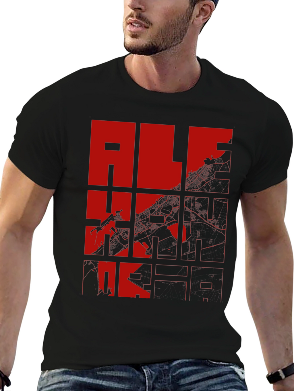 Graphic Print T-Shirt - Red and Black Design