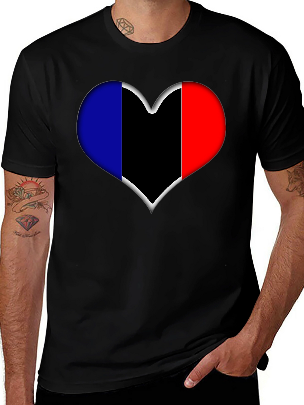 Heart Flag Graphic Tee - Stylish Black T-Shirt