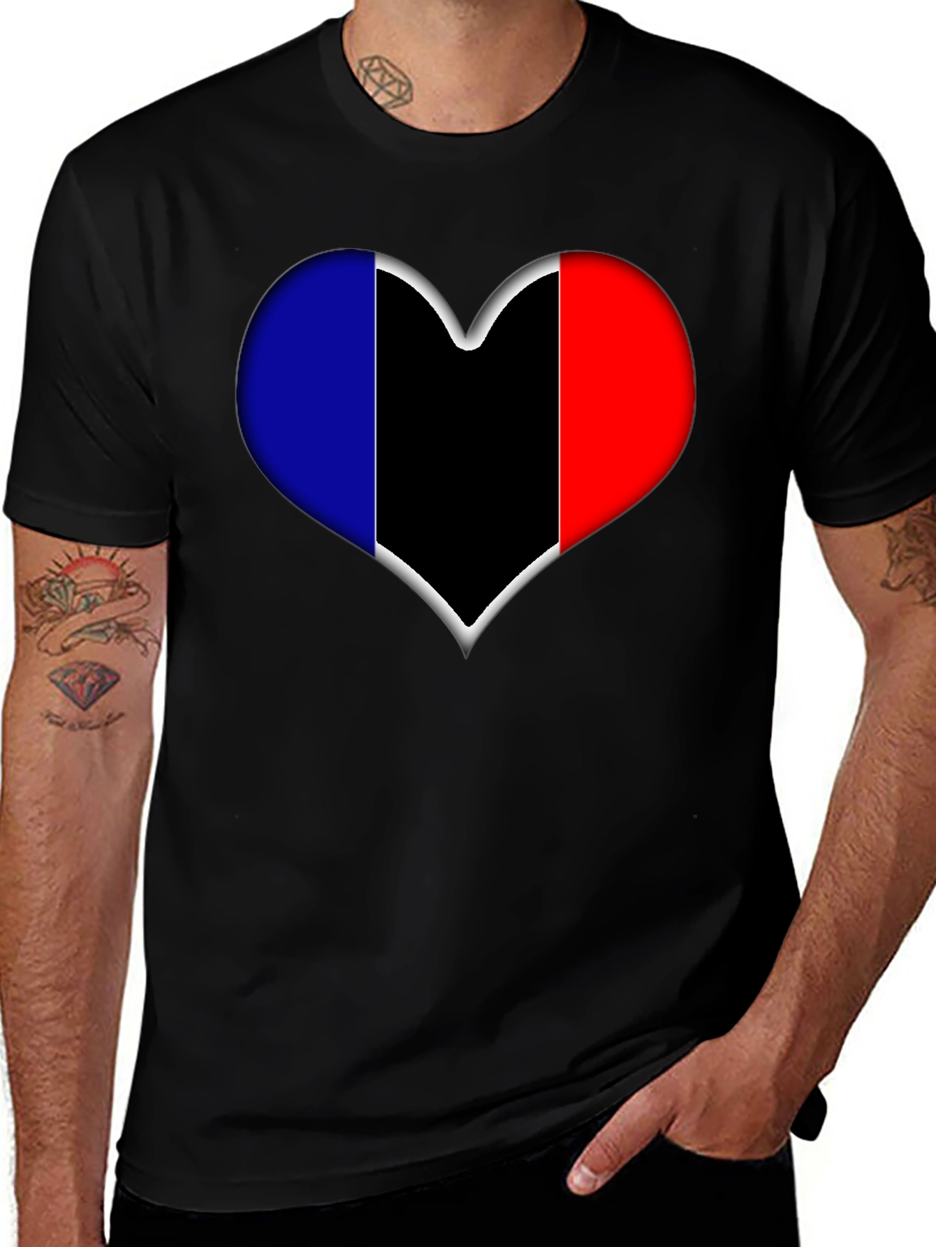 Heart Flag Graphic Tee - Stylish Black T-Shirt