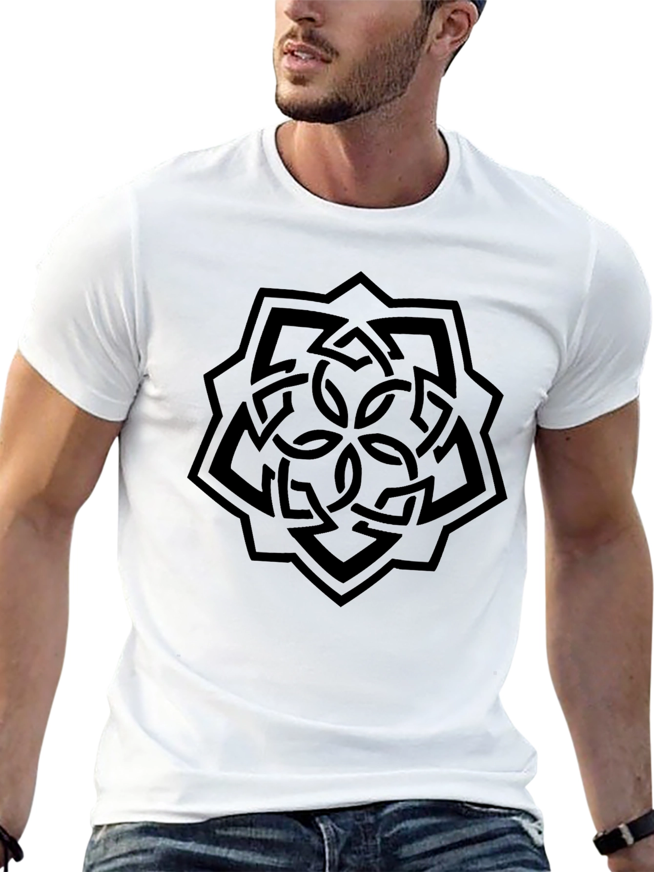 Geometric Knot Design Black T-Shirt