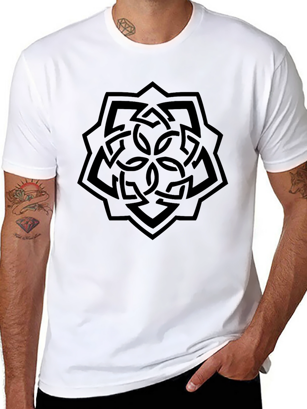 Geometric Knot Design Black T-Shirt