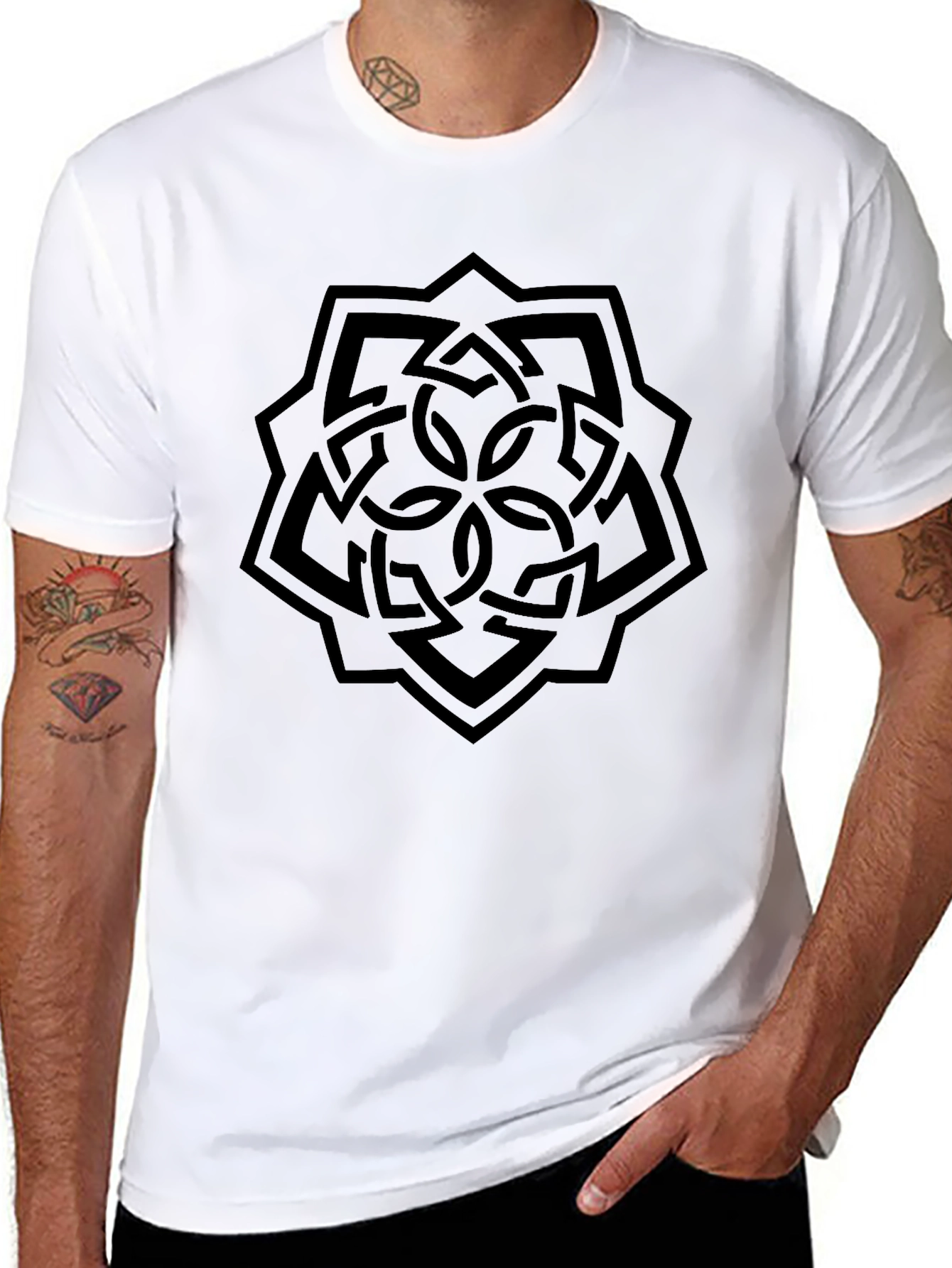 Geometric Knot Design Black T-Shirt
