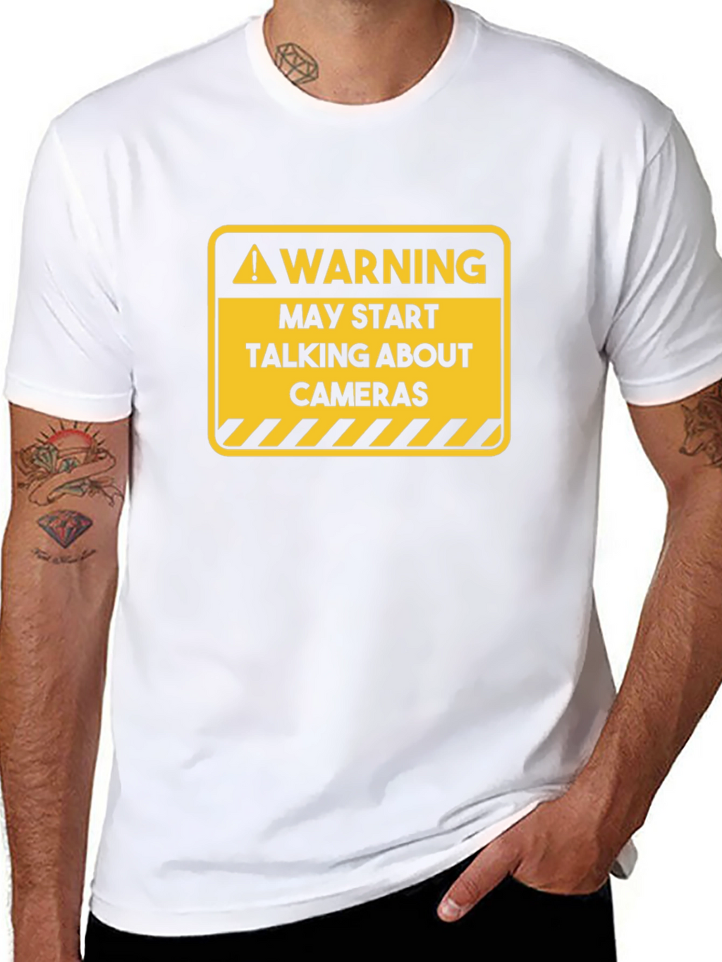 Warning May Start Talking About Cameras Black T-Shirt