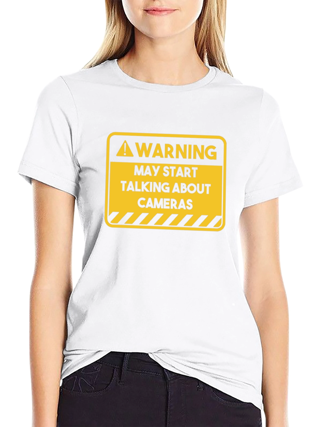 Warning May Start Talking About Cameras Black T-Shirt