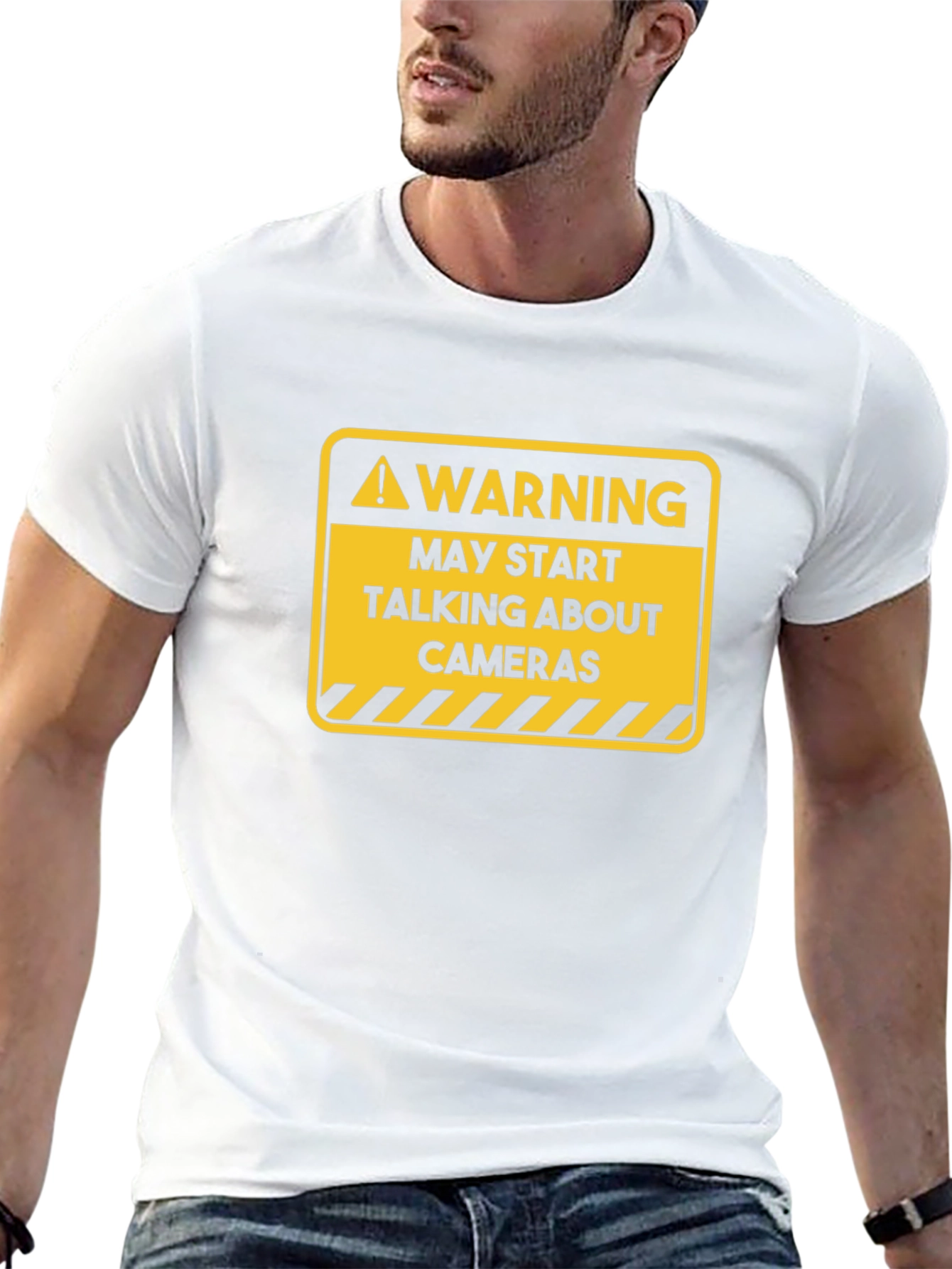 Warning May Start Talking About Cameras Black T-Shirt