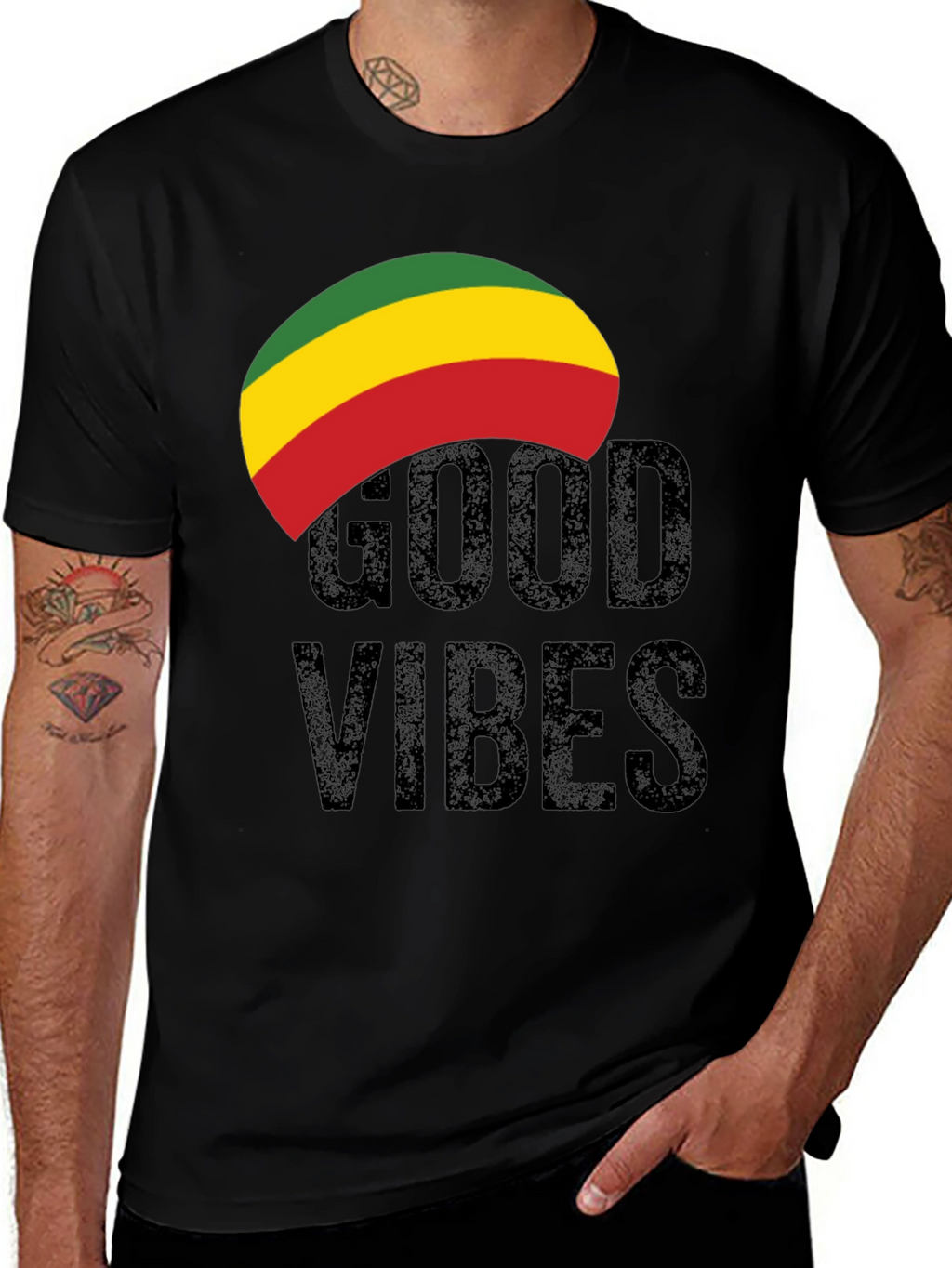 Rasta Good Vibes Graphic Tee - Black