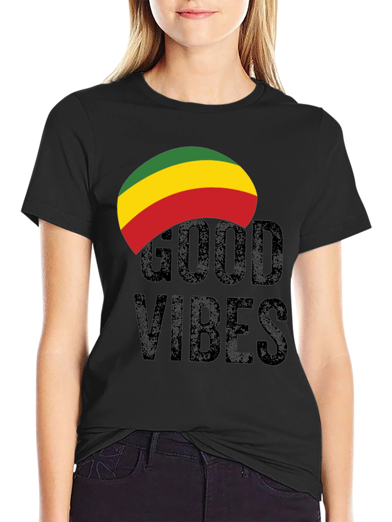 Rasta Good Vibes Graphic Tee - Black