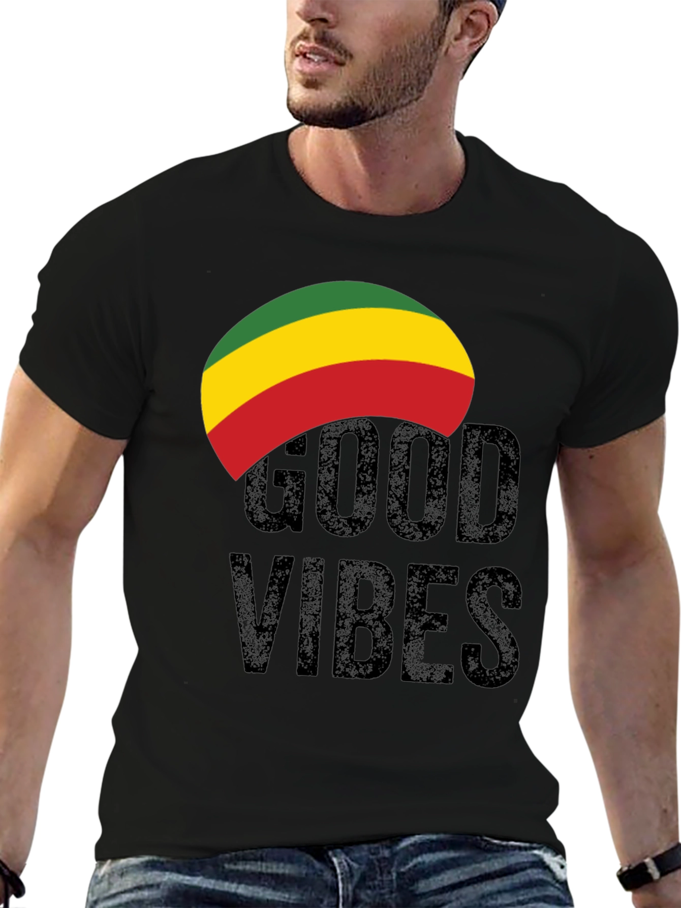 Rasta Good Vibes Graphic Tee - Black