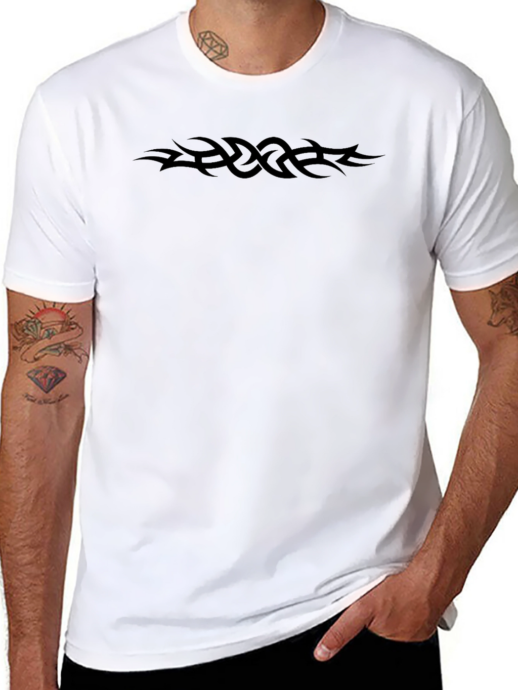 Tribal Tattoo T-Shirt - Black Crew Neck