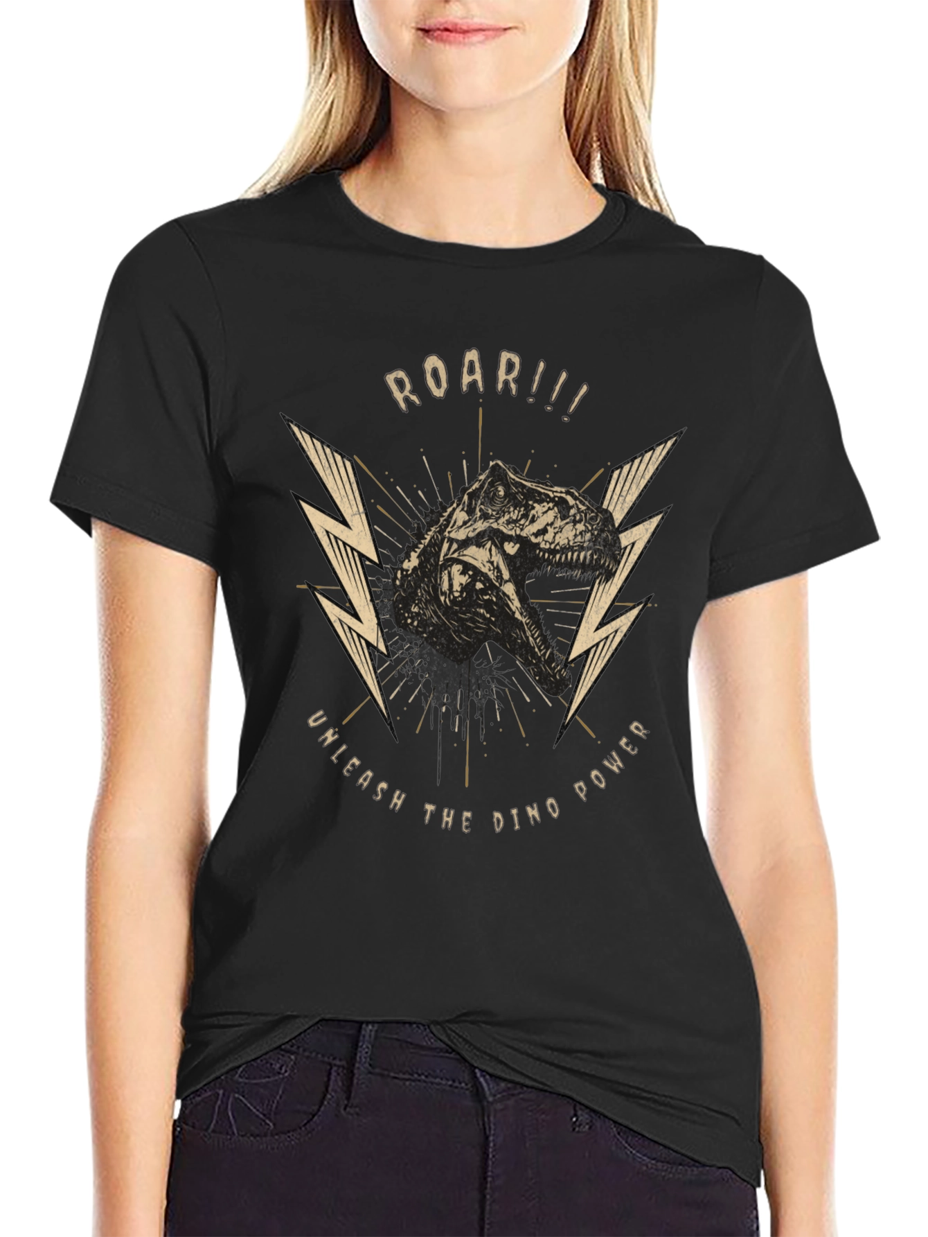 Roar Dino Power Black Graphic Tee