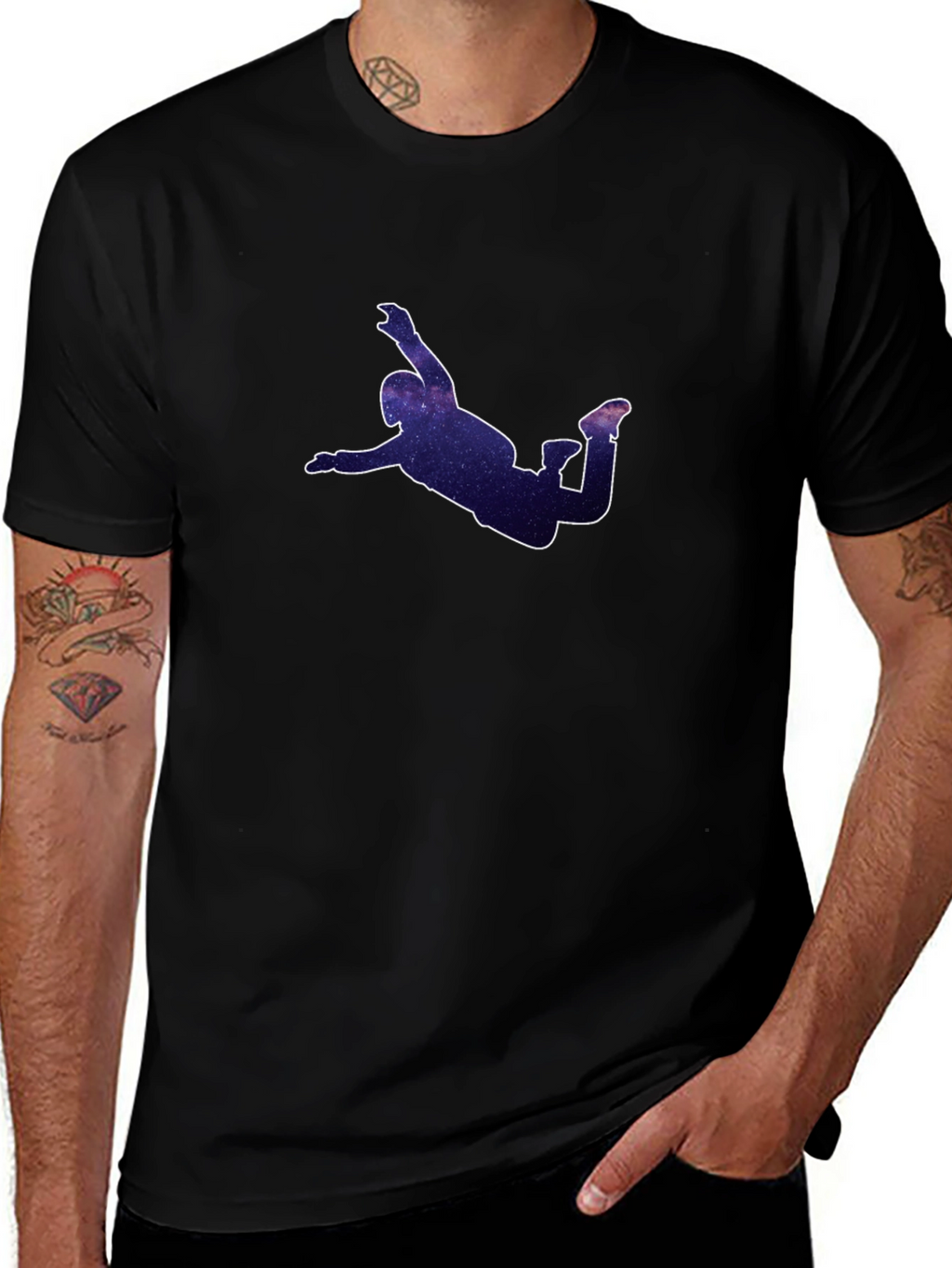 Skydiver Galaxy Print Black T-Shirt