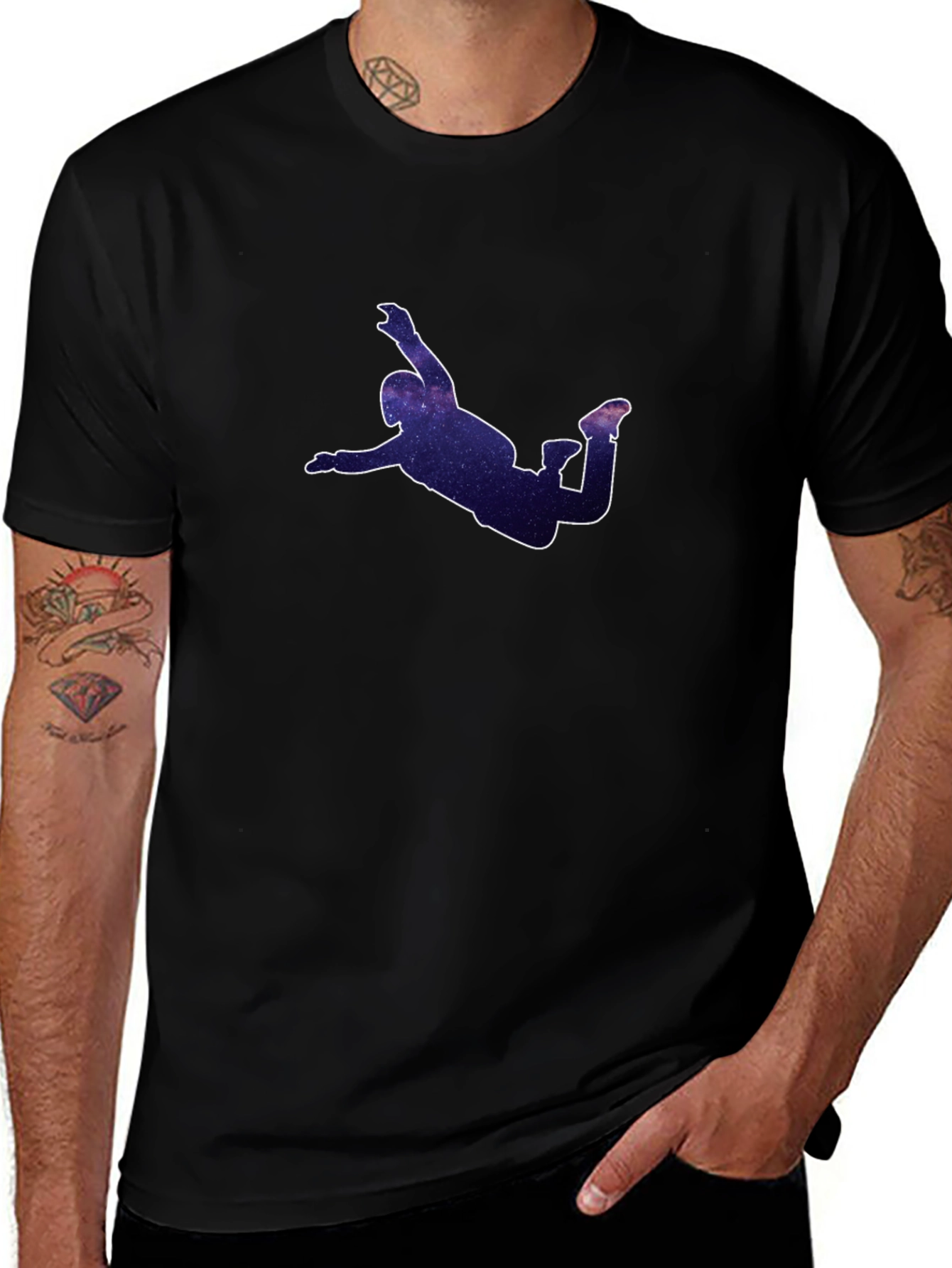 Skydiver Galaxy Print Black T-Shirt