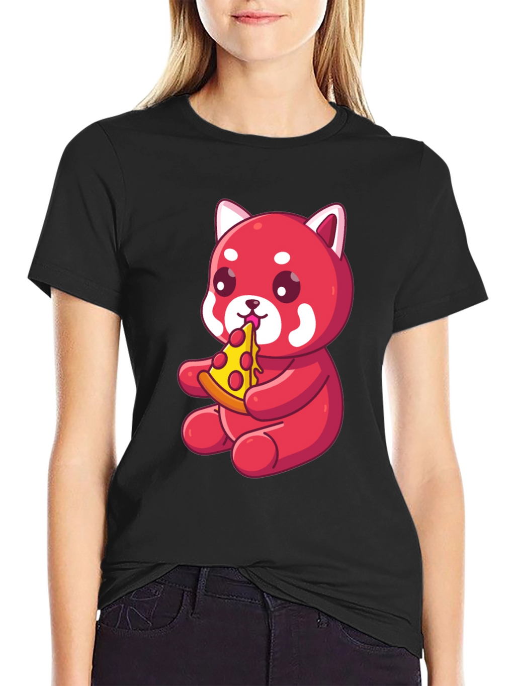 Cute Red Panda Eating Pizza Graphic T-Shirt