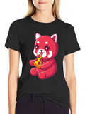Cute Red Panda Eating Pizza Graphic T-Shirt