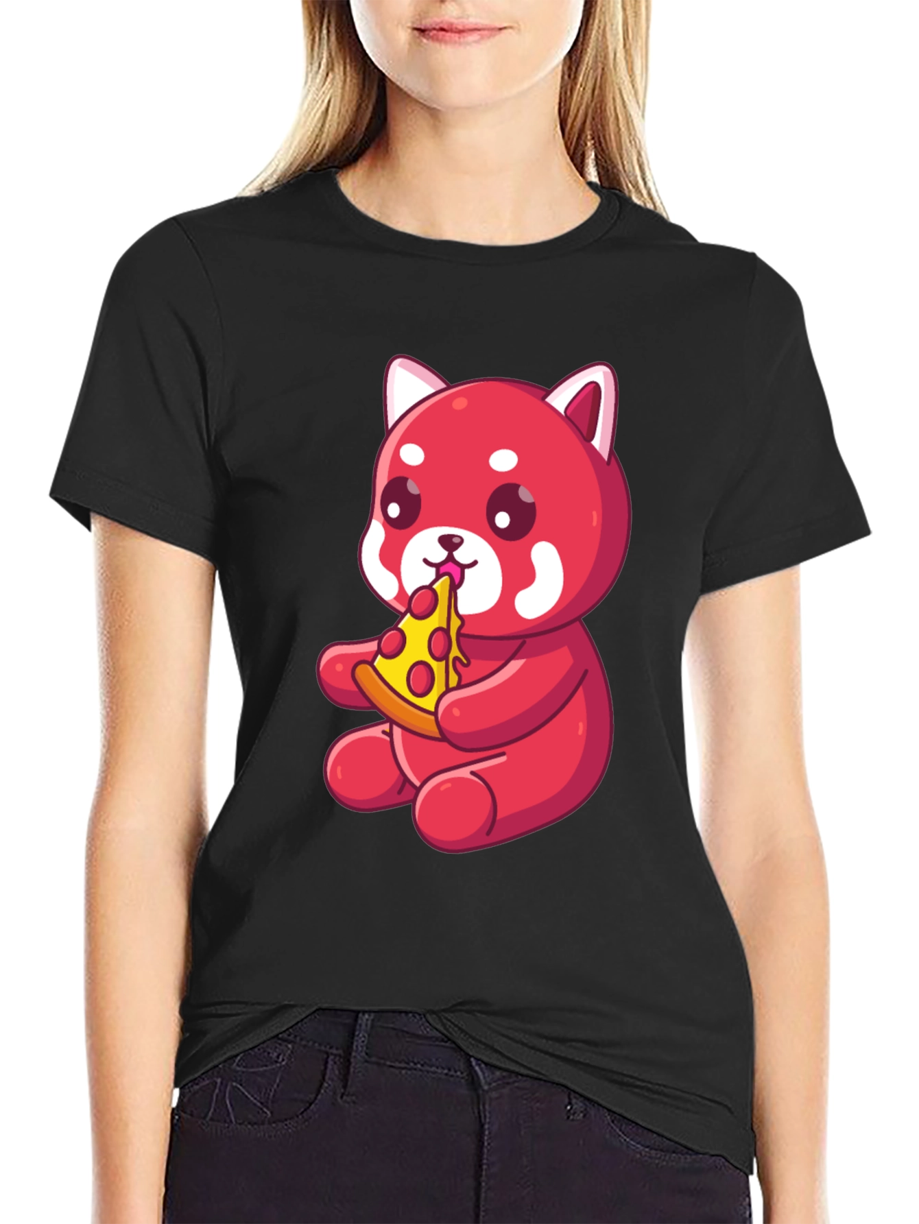 Cute Red Panda Eating Pizza Graphic T-Shirt