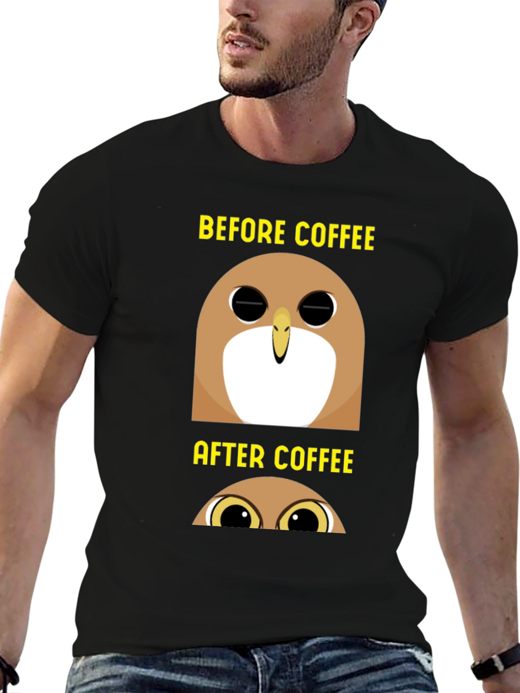 Before & After Coffee Owl T-Shirt - Black