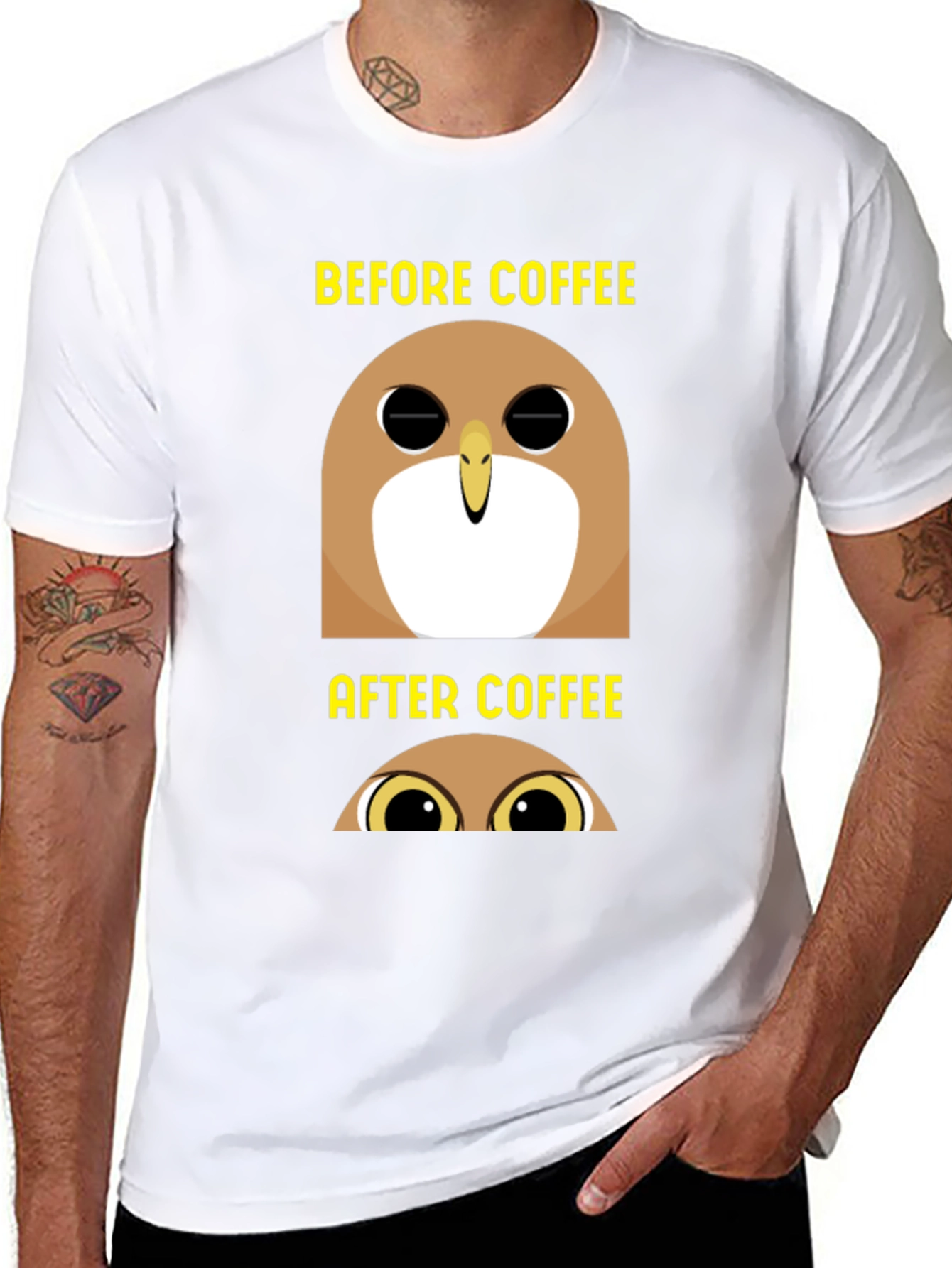Before & After Coffee Owl T-Shirt - Black