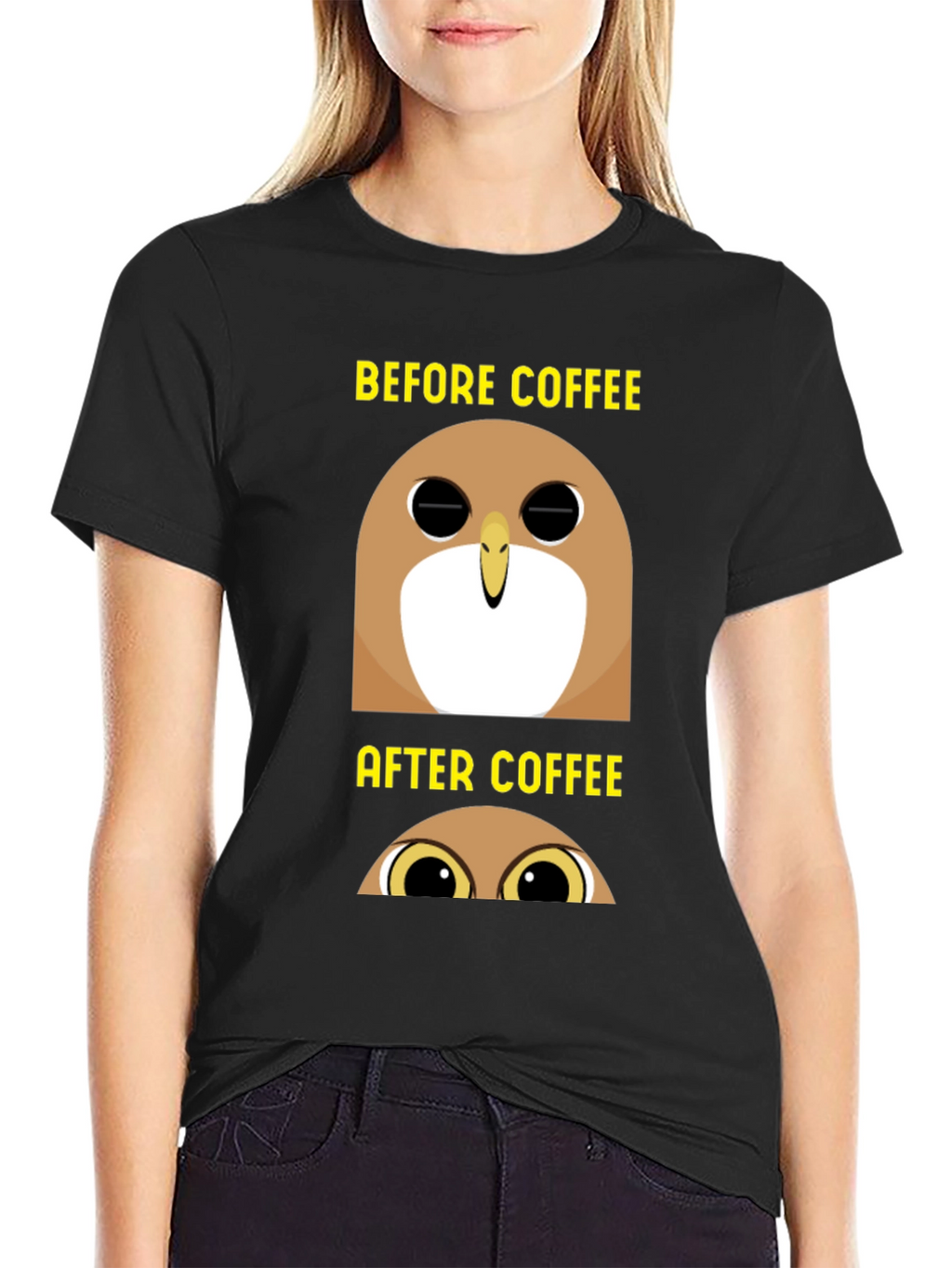 Before & After Coffee Owl T-Shirt - Black