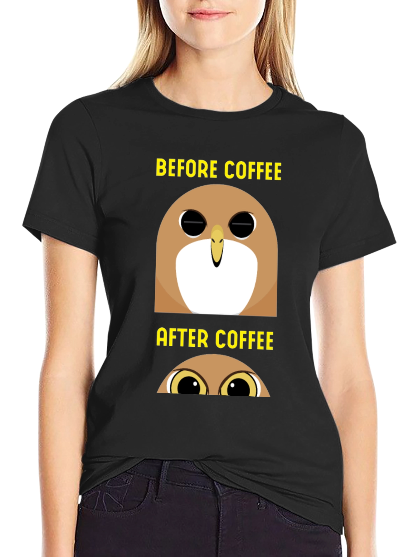 Before & After Coffee Owl T-Shirt - Black