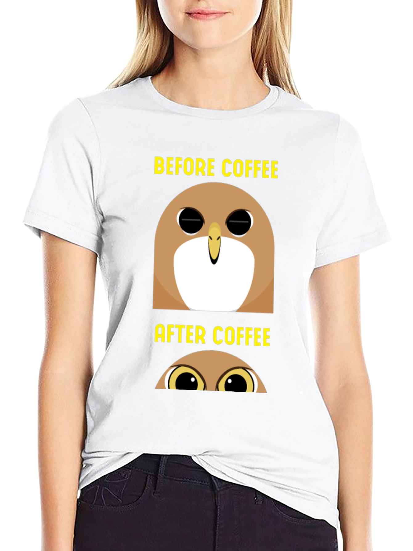 Before & After Coffee Owl T-Shirt - Black