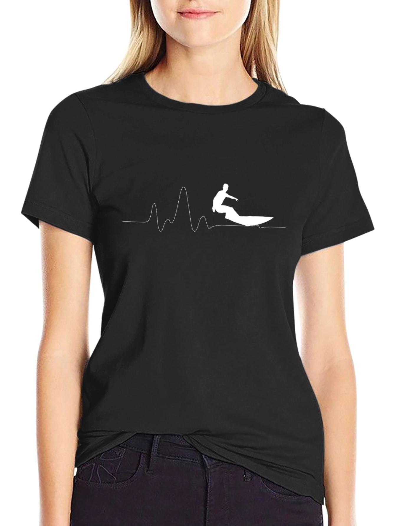 Surfer Wave Graphic Tee - Cool Black Cotton T-Shirt