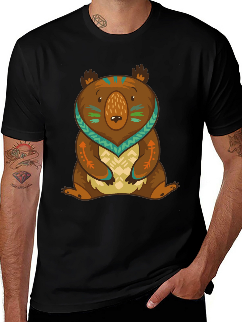 Bear Graphic Print Tee - Black