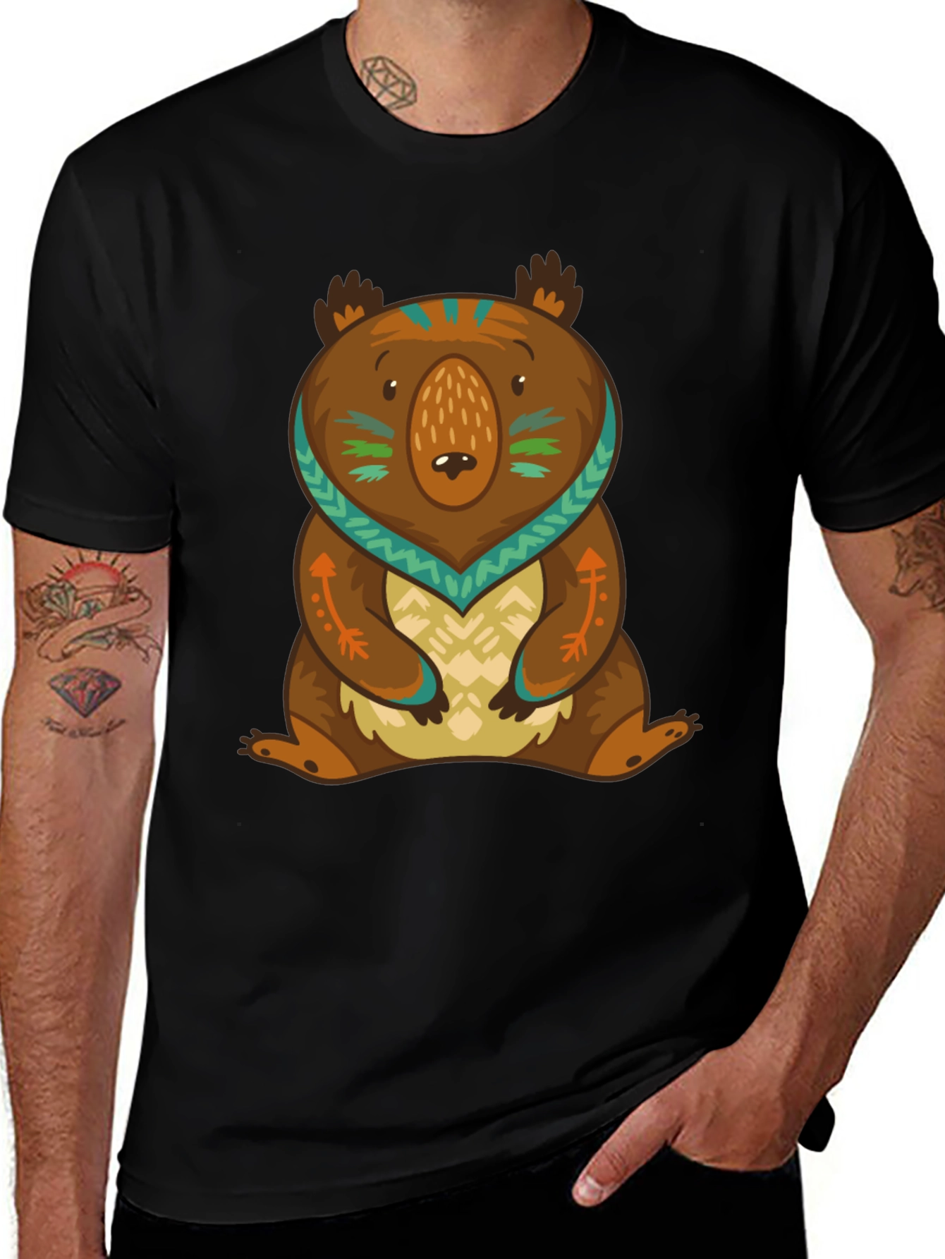 Bear Graphic Print Tee - Black