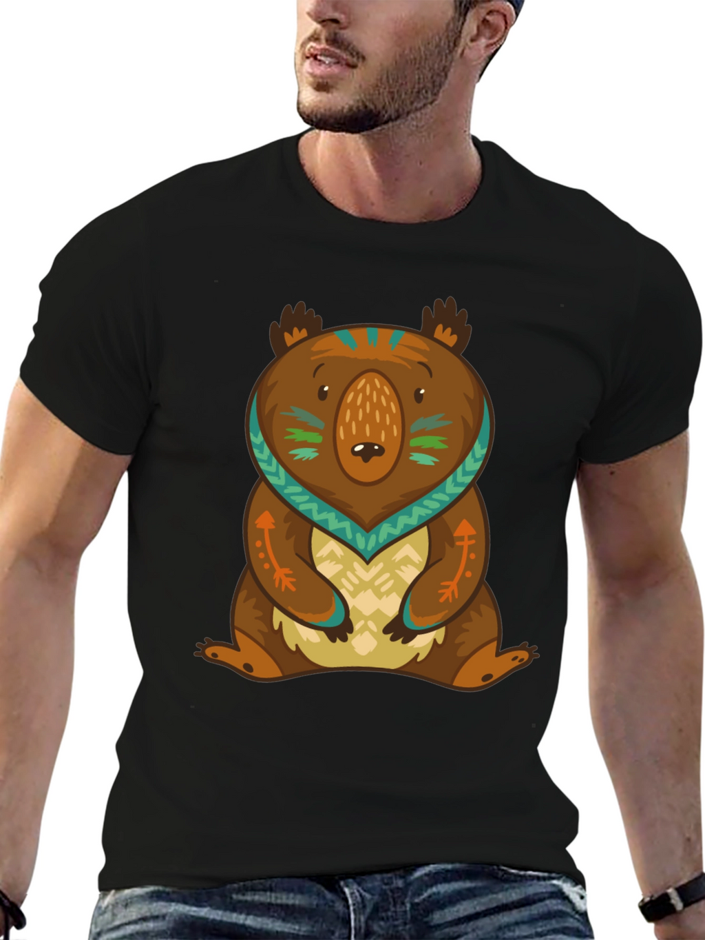 Bear Graphic Print Tee - Black