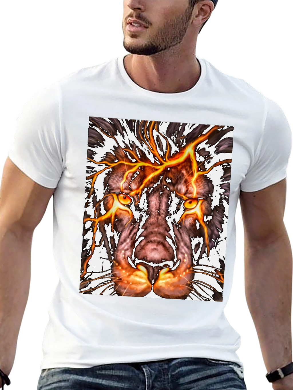 Fiery Lion Graphic Tee - Bold Animal Print