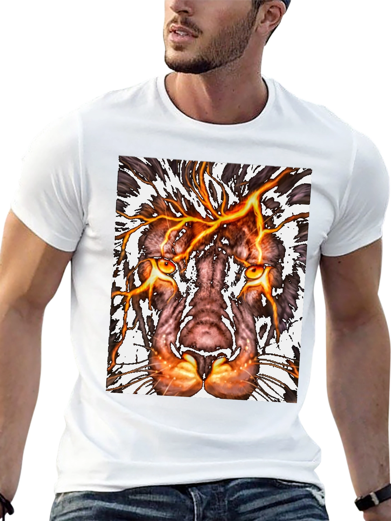 Fiery Lion Graphic Tee - Bold Animal Print