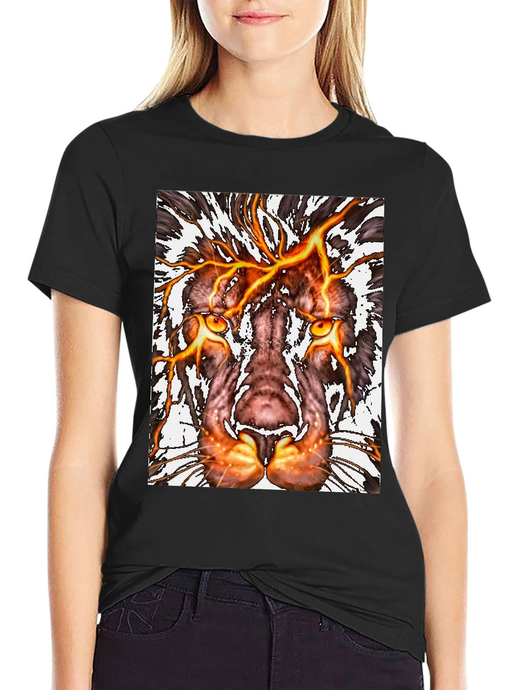 Fiery Lion Graphic Tee - Bold Animal Print