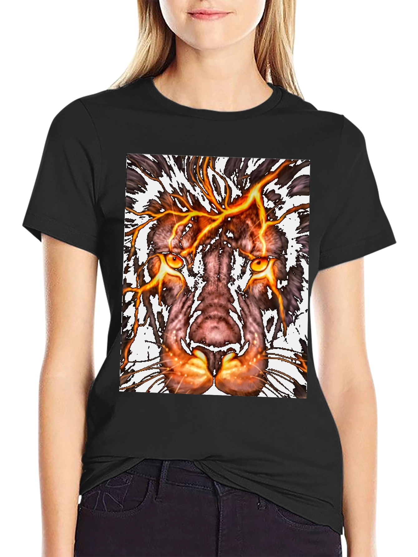 Fiery Lion Graphic Tee - Bold Animal Print