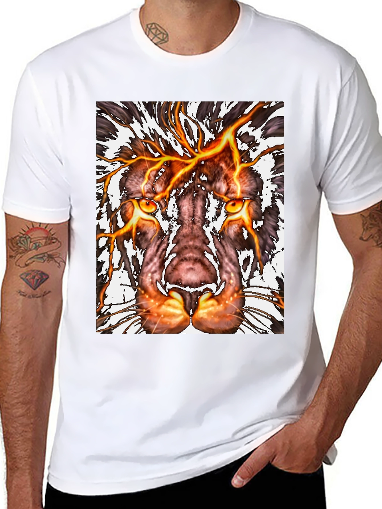 Fiery Lion Graphic Tee - Bold Animal Print