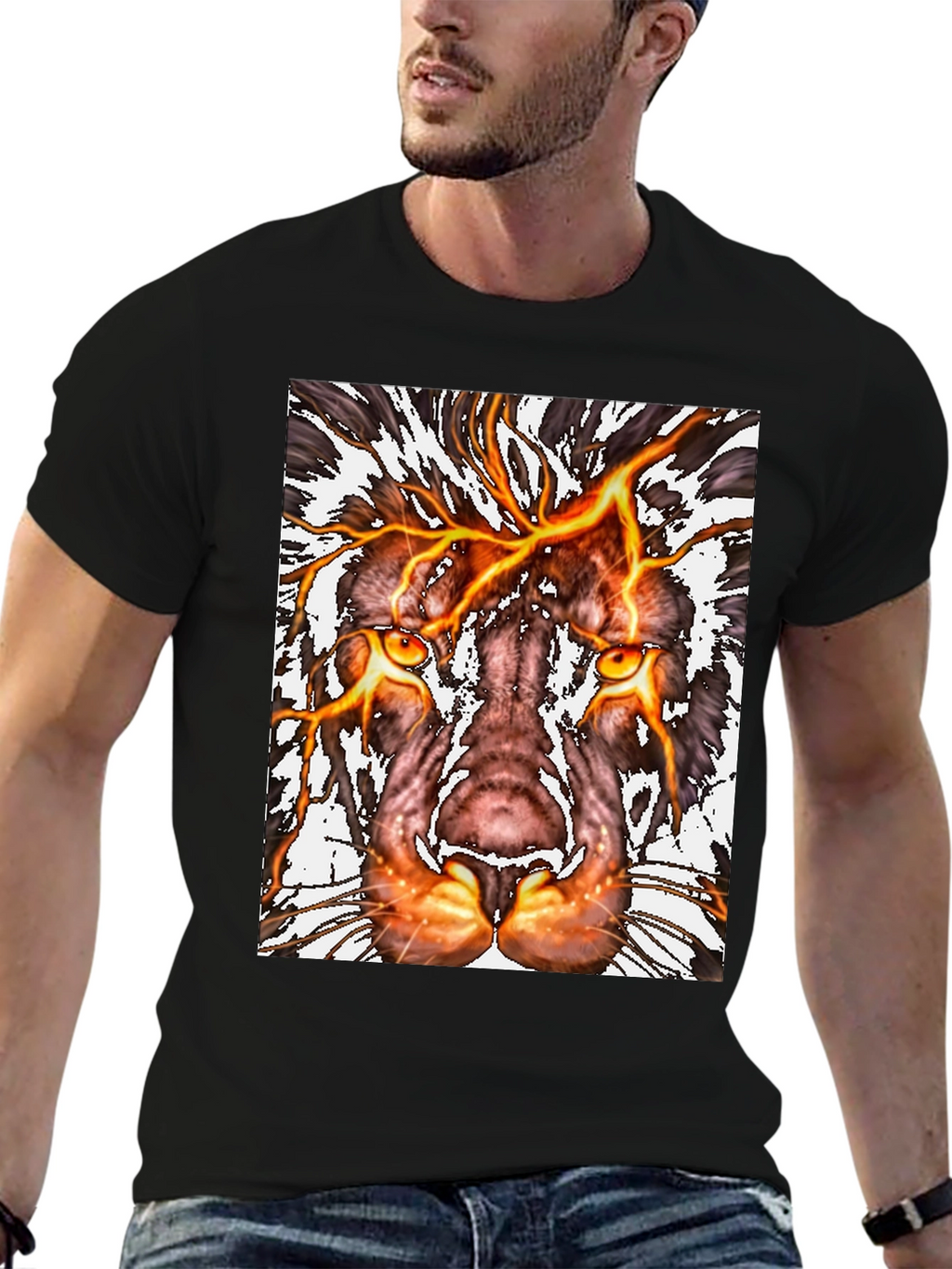 Fiery Lion Graphic Tee - Bold Animal Print