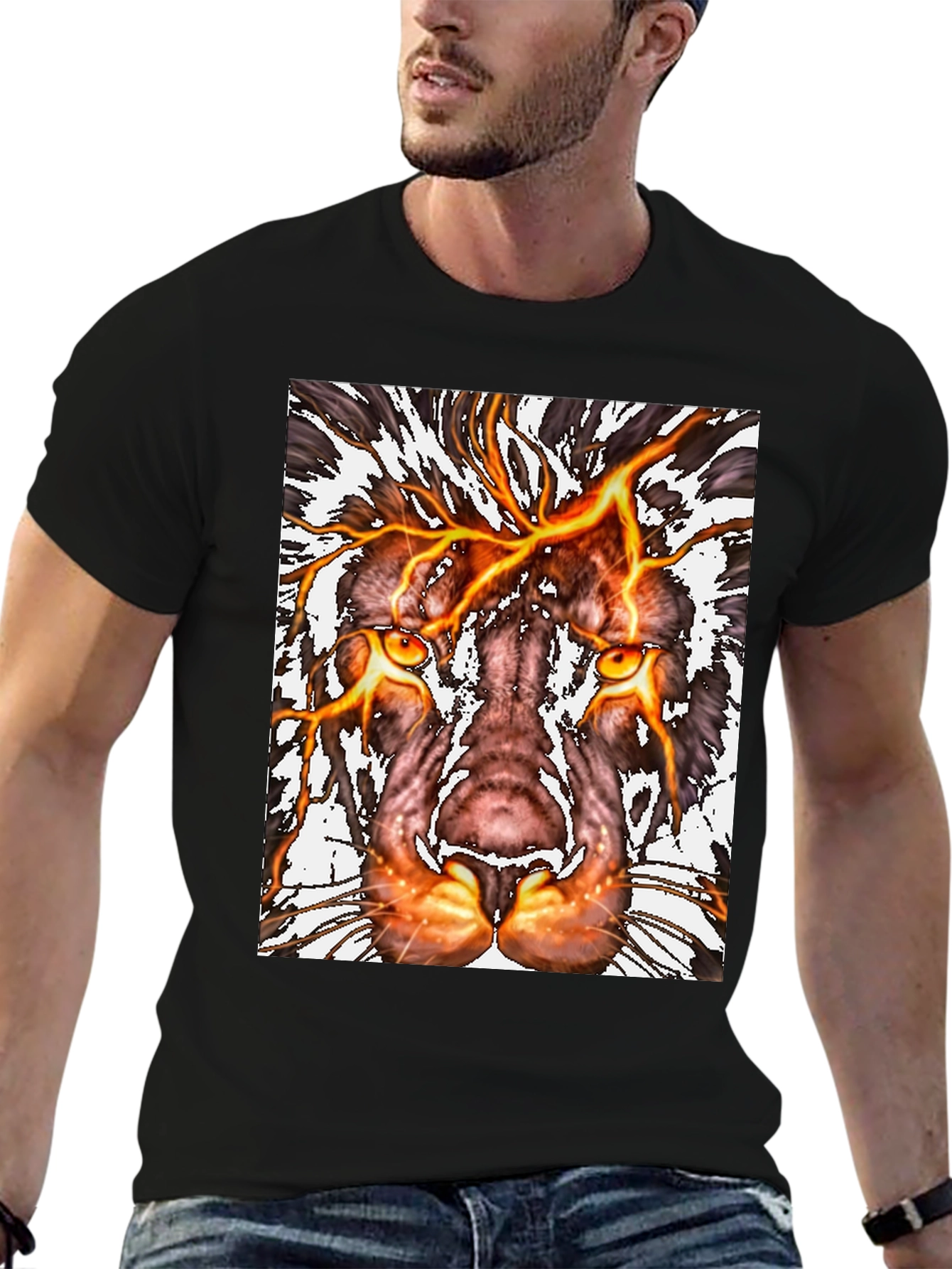 Fiery Lion Graphic Tee - Bold Animal Print