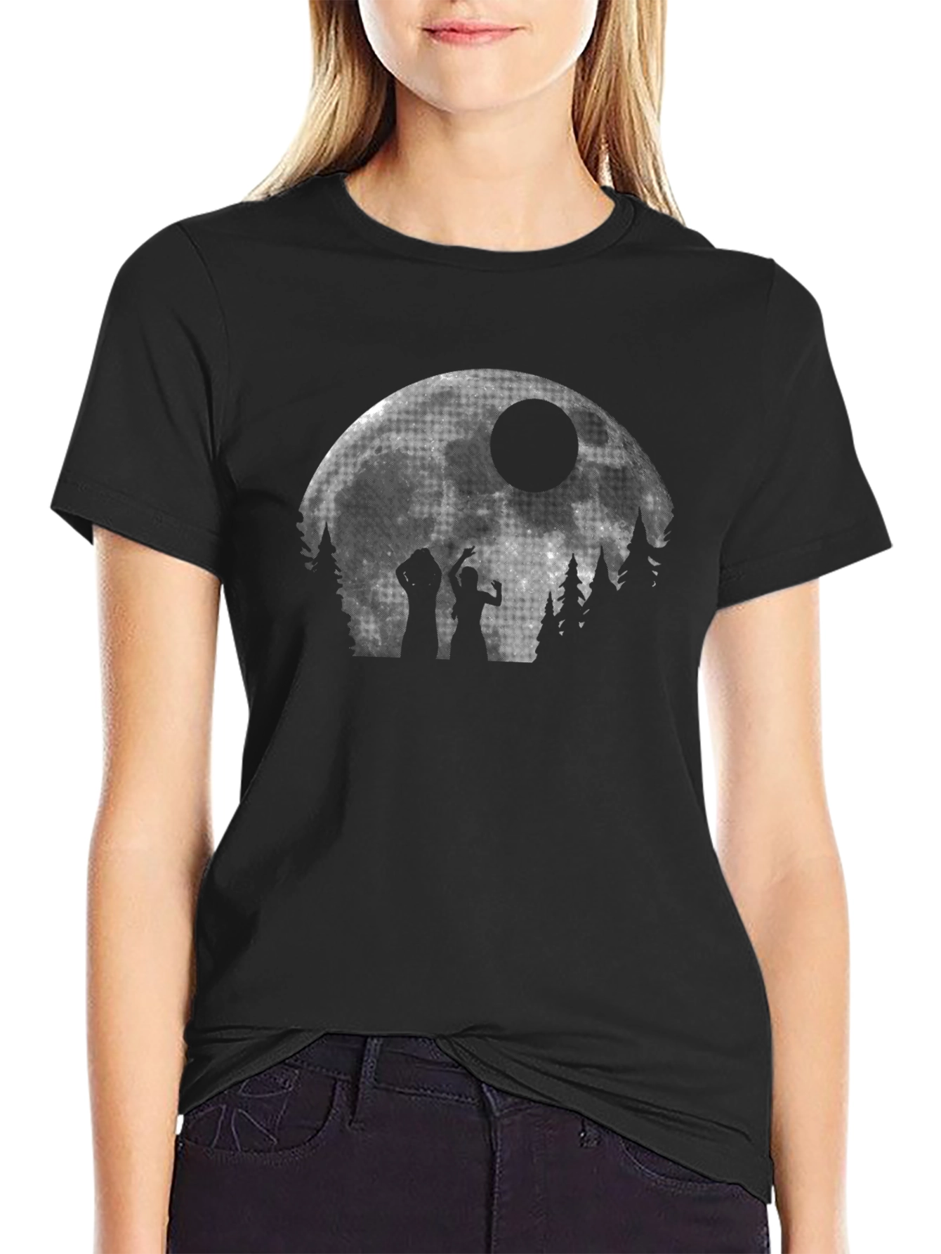 Zombie Moon Halloween Black T-Shirt