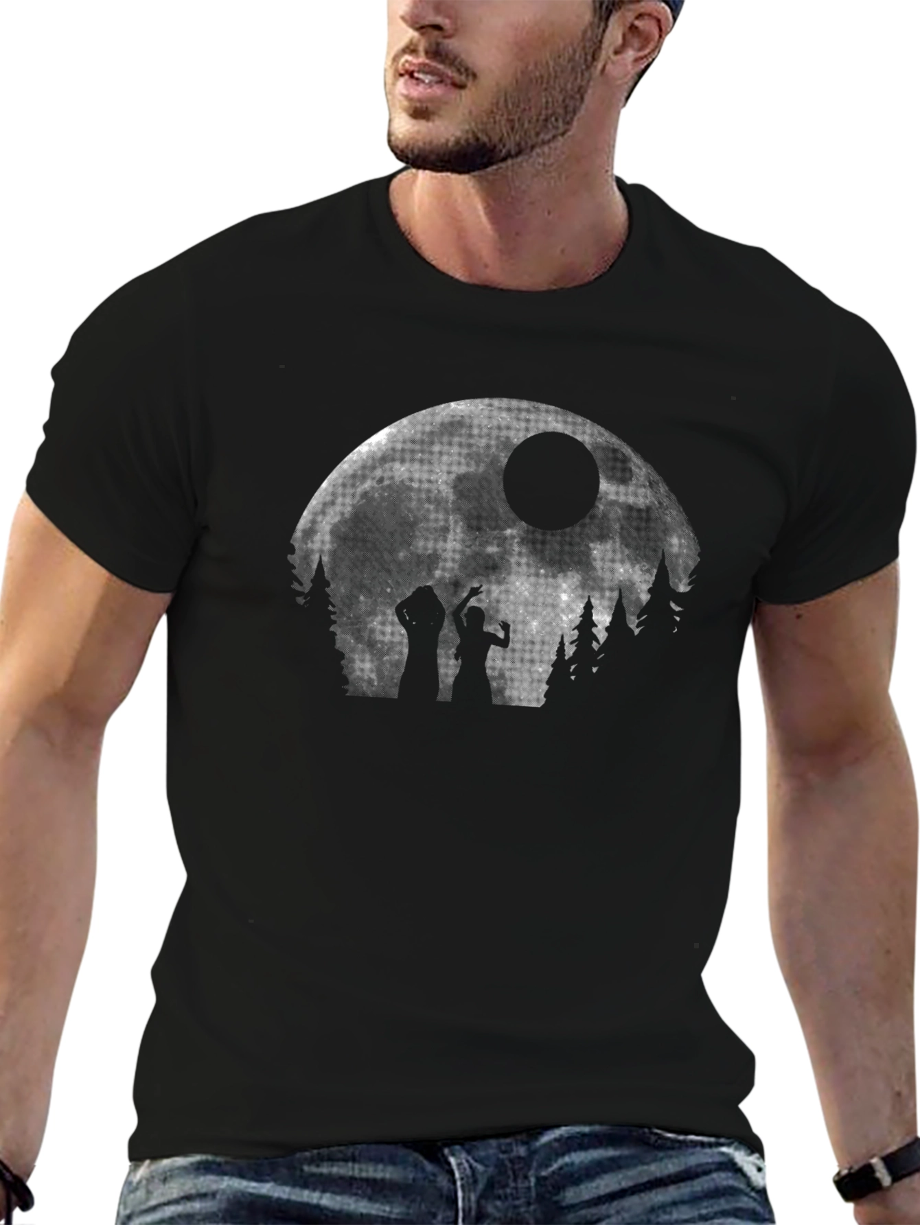 Zombie Moon Halloween Black T-Shirt