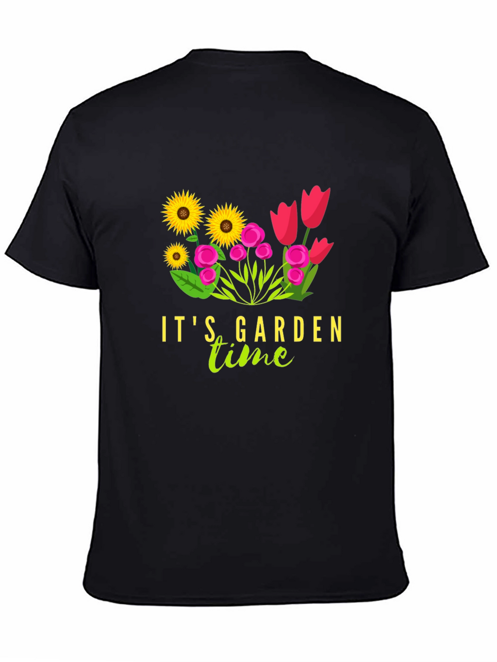 Its Garden Time Graphic Tee - Black Cotton T-Shirt