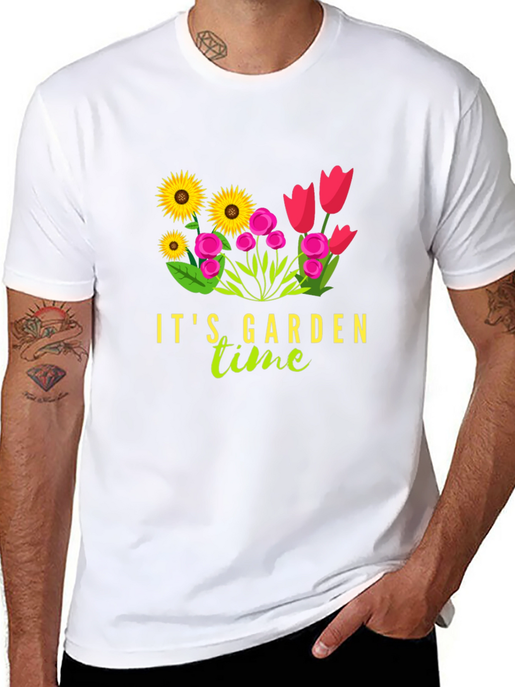 Its Garden Time Graphic Tee - Black Cotton T-Shirt