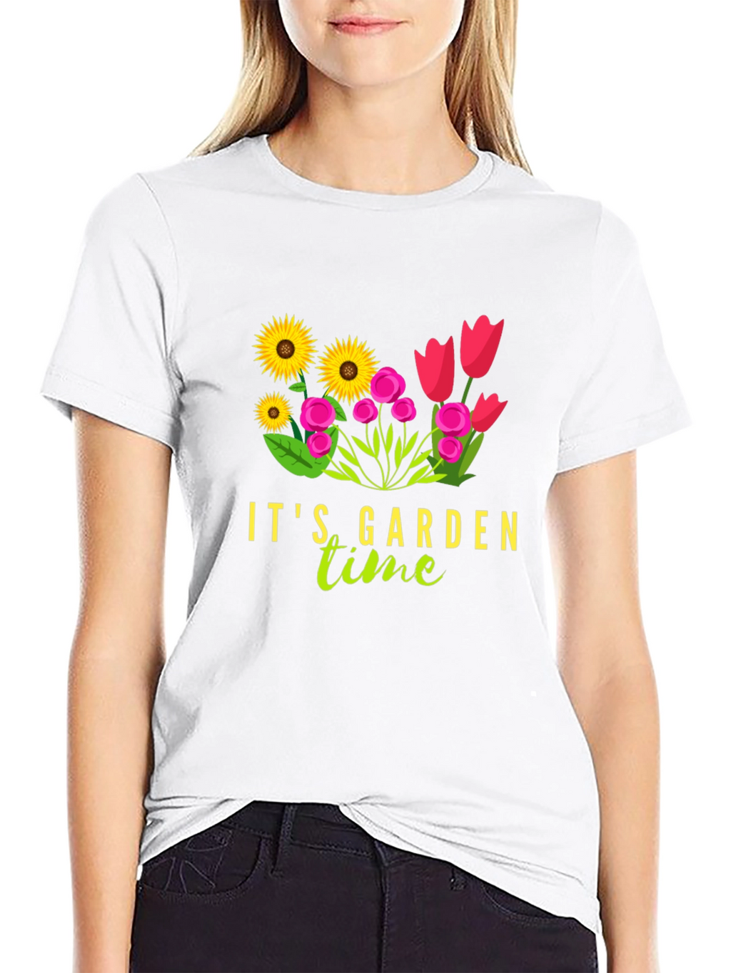 Its Garden Time Graphic Tee - Black Cotton T-Shirt