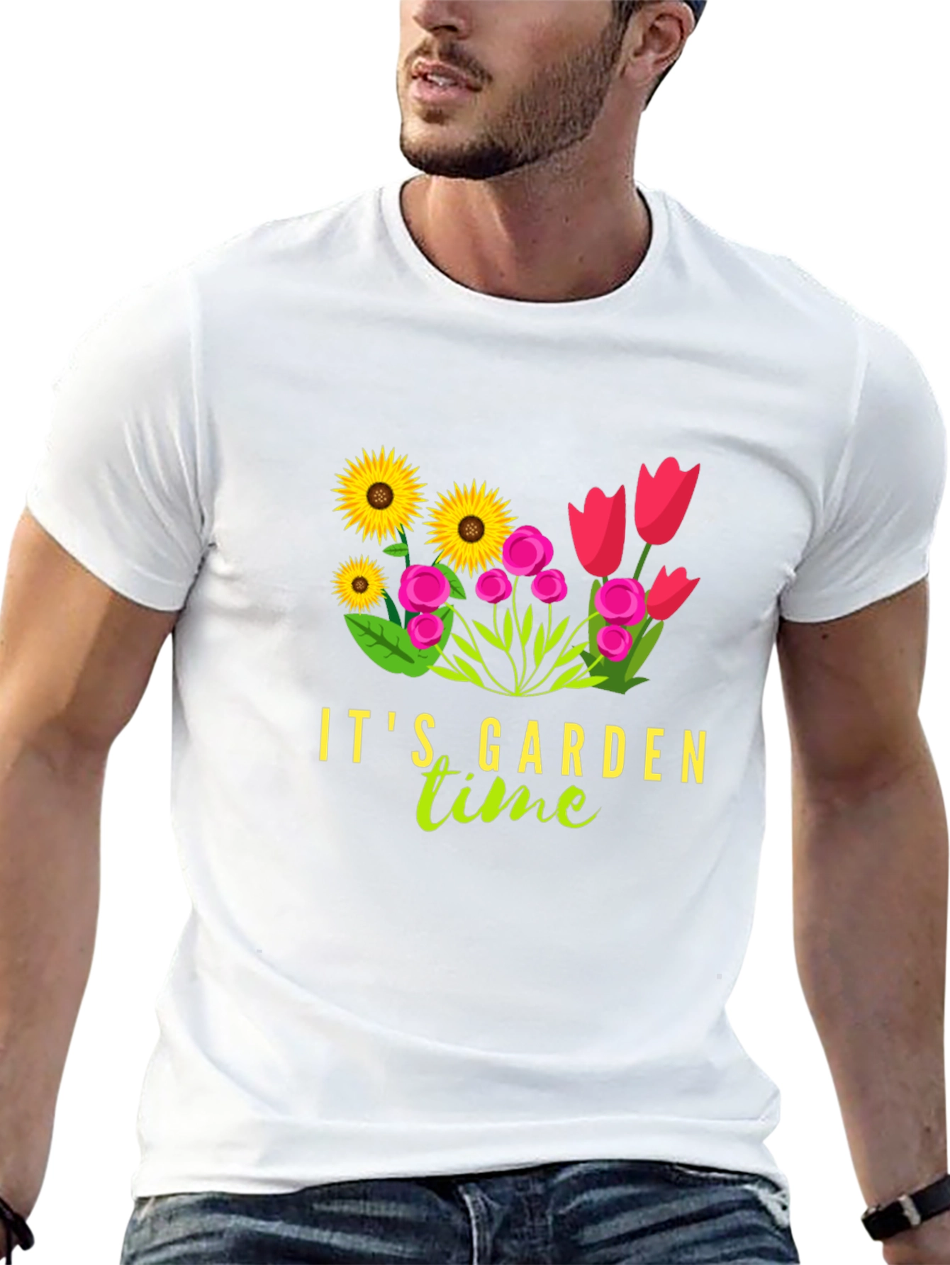 Its Garden Time Graphic Tee - Black Cotton T-Shirt