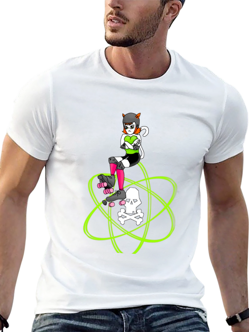 Roller Derby Cat T-Shirt - Skull Atom Design
