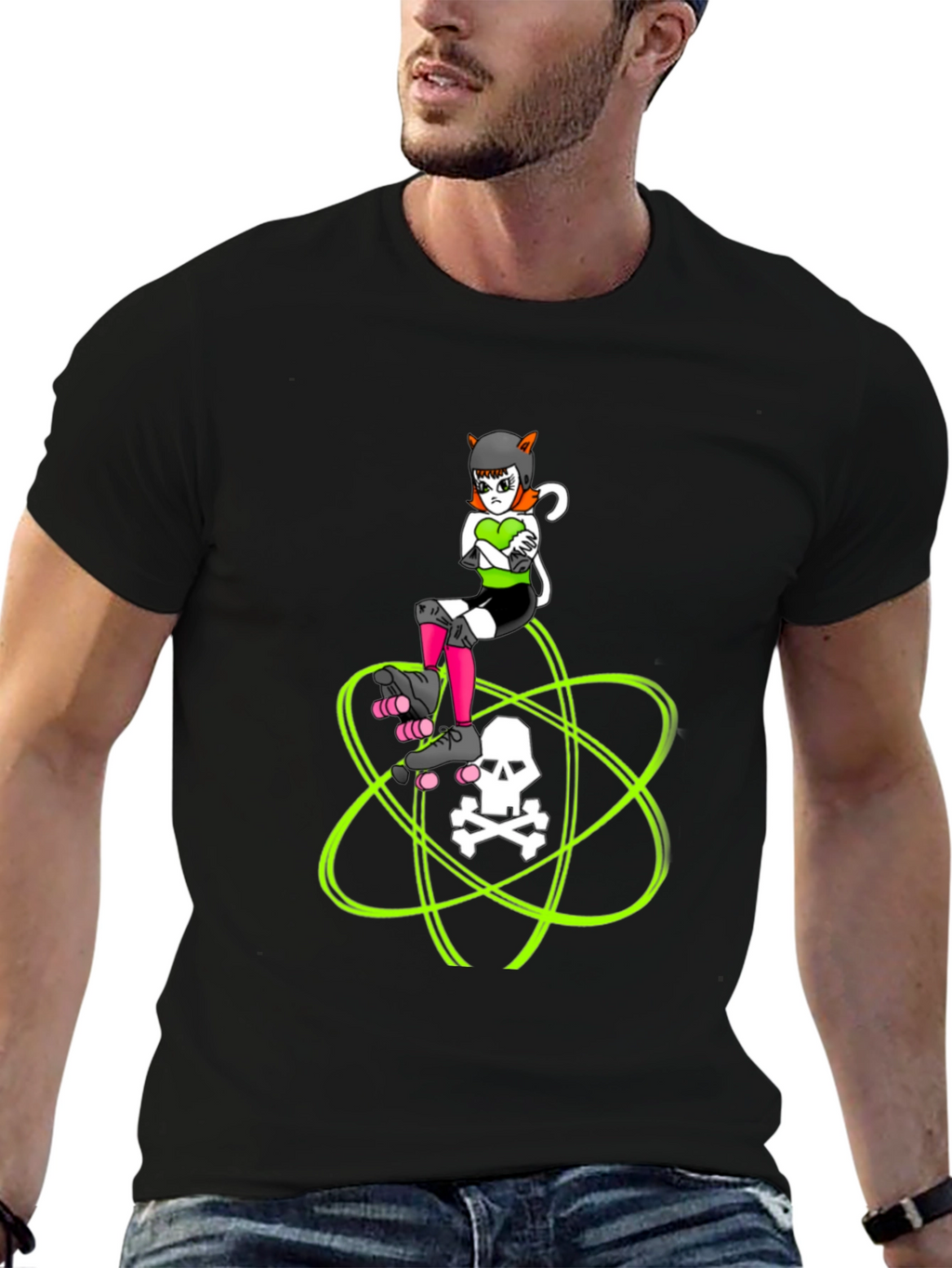 Roller Derby Cat T-Shirt - Skull Atom Design
