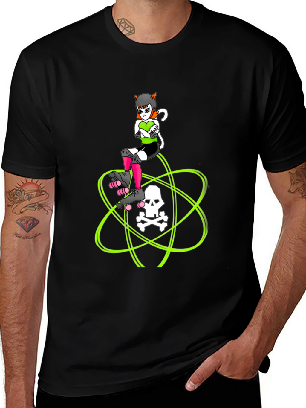 Roller Derby Cat T-Shirt - Skull Atom Design