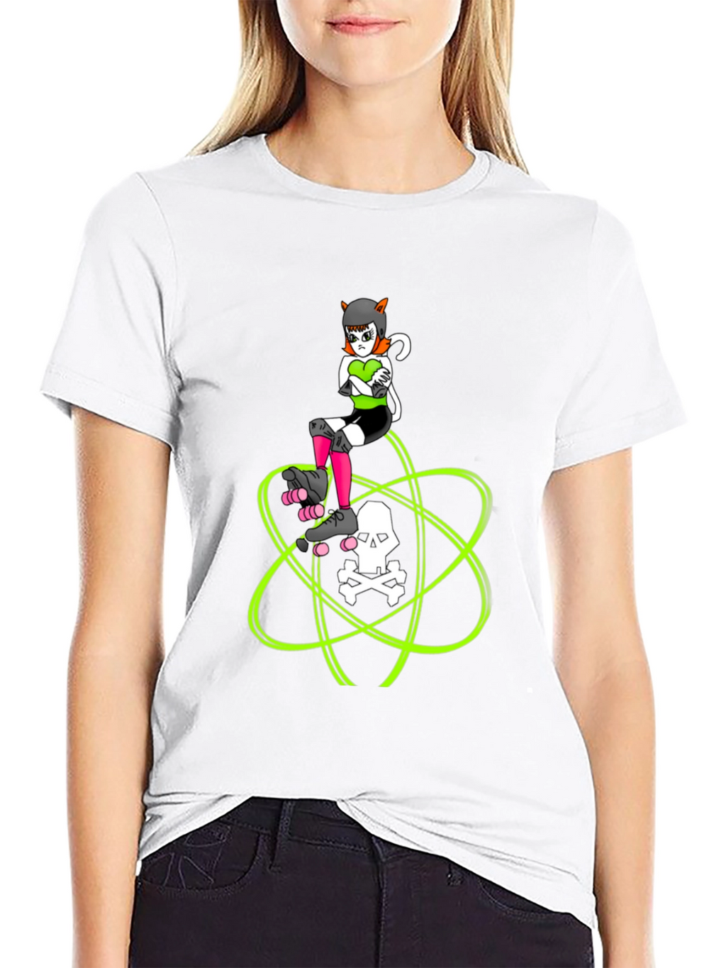 Roller Derby Cat T-Shirt - Skull Atom Design